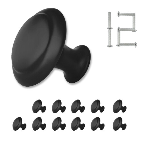 ZONBANG 12PCS Skabsdør Håndtag, Sorte Knobs til Køkkenskabe, 1.2" Knobs til Skabe og Skuffer