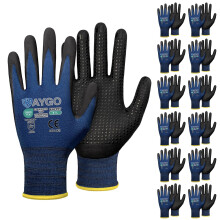 KAYGO MicroFoam Nitril Beschichtete Arbeitshandschuhe, 12 Paar KG19N, Nahtloses Stricknylon, Mikro-Punkte für besseren Grip