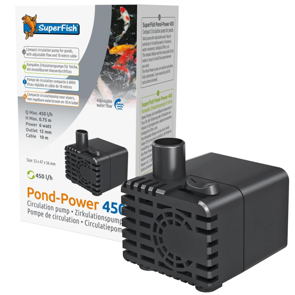 Superfish Pond-Power 450 Pump Compact Submersible Adjustable Circulation Eco-Friendly Water Ornament Filter Pump With Long Cable