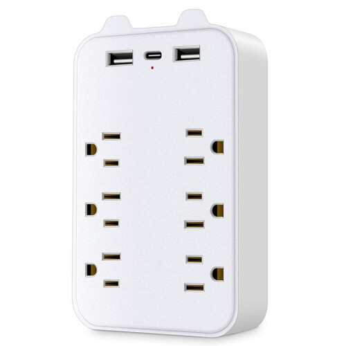 9-In-1 Surge Protector 6-Outlet Extender with 3 USB  Power Strip Plug Outlets Wall Adapter Spaced US Plug 1