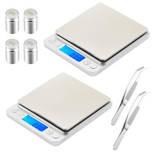 2 Pack Digital Gram Scale 500g/0.01g, Portable Jewelry with 20g Calibration Weight Accessories, Tweezers, LCD Display