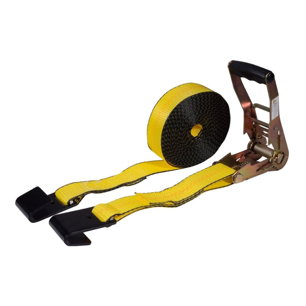 Mytee Products Ratchet Tie-Down Straps With Flat Hooks, 2" X 30' Ratchet Straps Yellow | 10,000 Lbs Breaking Strength | Tiedown Ratchet Straps For Fla 752454919055