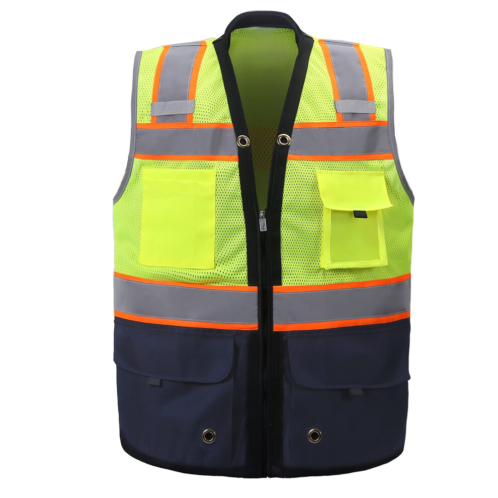 Shine Bright Safety Vest - High Visibility With Reflective Straps And Pockets - Soft, Durable, And Breathable - Ansi Class 2 (Size 2XL, Navy) 094969028403