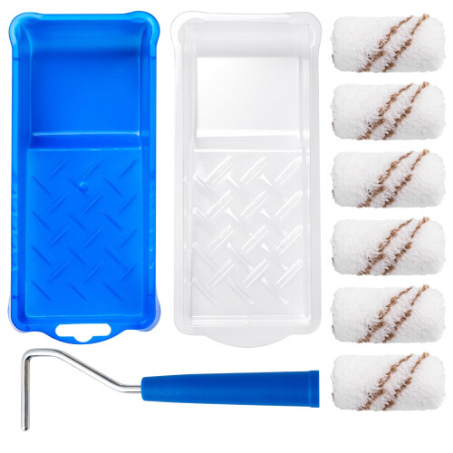 Mister Rui Verfroller Kit, 9 Stuks, 2 Inch Microvezel Verfrollers, Mini Rollers met Bak en Frame