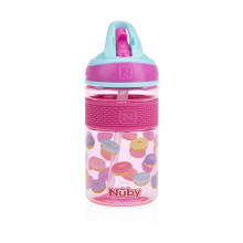 Nuby Thirsty Kids Flip-it Freestyle Water Bottle met Hard Straw, Roze Donuts, 12 Ounce