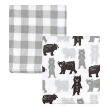 Hudson Baby Unisex Silky Plush Coral Fleece Blanket, Bears & Plaid, 30x36 inches