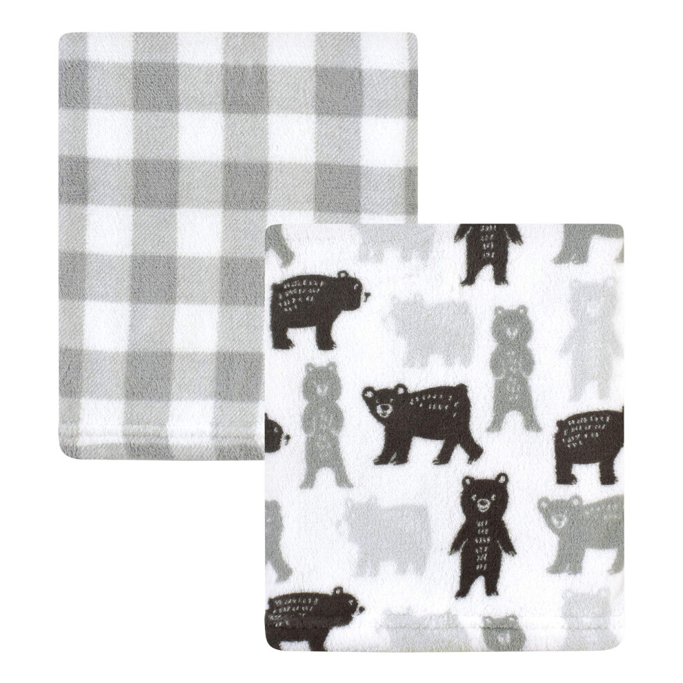 Hudson Baby Unisex Baby Silky Plush And Coral Fleece Blanket, Bears And Plaid, 30X36 Inches