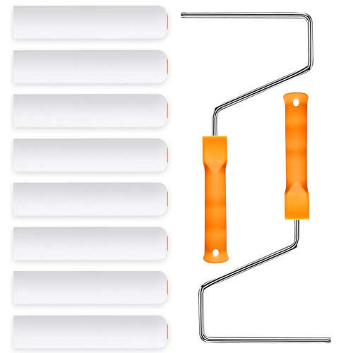 YLTOLOO 8 Stuks Verfroller Covers met 2 Frame Set, 6 inch Schuimrollers, Mini Verfroller Kit