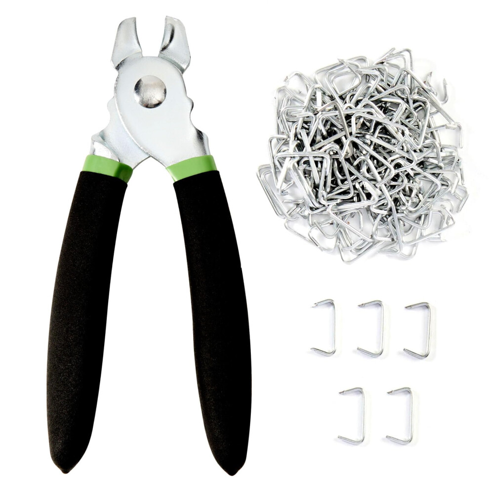 Hog Ring Pliers Kit With 300 Pcs 3/4" Hog Rings Galvanized Steel Hog Ring Pliers Kit For Fencing And Auto Upholstery,Bagging,Diycraft,Furniture 718387207133