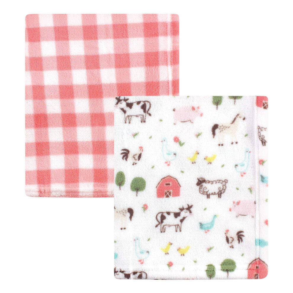 Hudson Baby Unisex Baby Silky Plush And Coral Fleece Blanket, Girl Farm Animals, 30X36 Inches