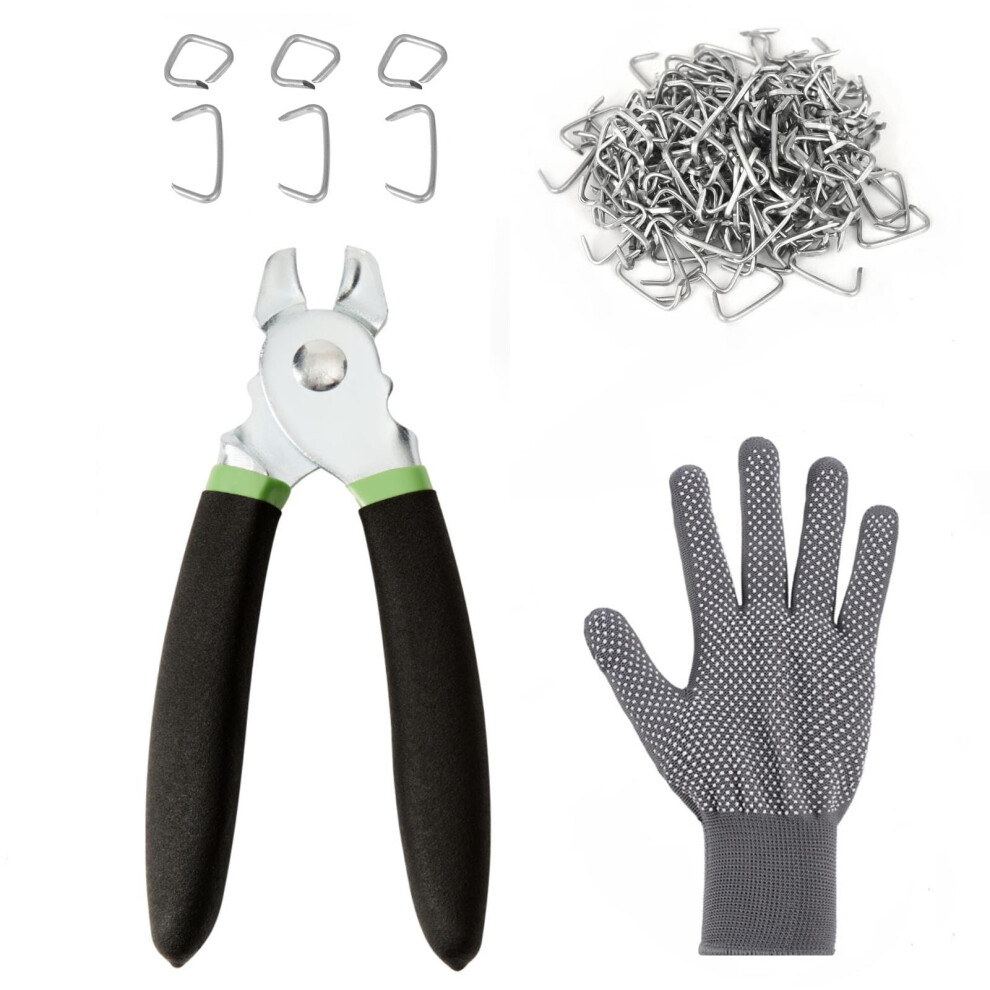 Hog Ring Pliers Kit With 500 Pcs 3/4" Hog Rings Galvanized Steel Hog Ring Pliers Kit For Fencing And Auto Upholstery,Bagging,Diycraft,Furniture 718387462549