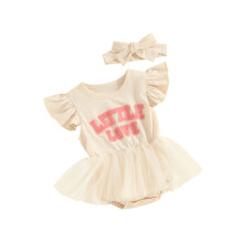(0-3 Months, Pink) Ensemble fille nouveau-né, barboteuse tulle manches papillon avec bandeau, vêtements été