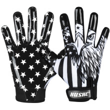 Guanti da Football Hushe' Bandiera Americana Guanti Ricezione Silicone Grip (Nero)
