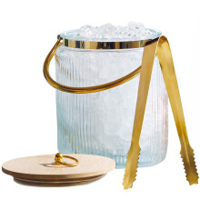 Seau à Glace en Verre avec Couvercle Hermétique, Pince à Glace et Poignée - 3L Accessoires Bar à Cocktail