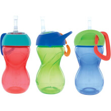 Nuby No-Spill Clik-It Flexi Straw Sippy Cup met Carabiner Clip - (3-Pack) 10 oz - Baby Sippy Cup voor 6+ Maanden - Rood/Groen/Blauw