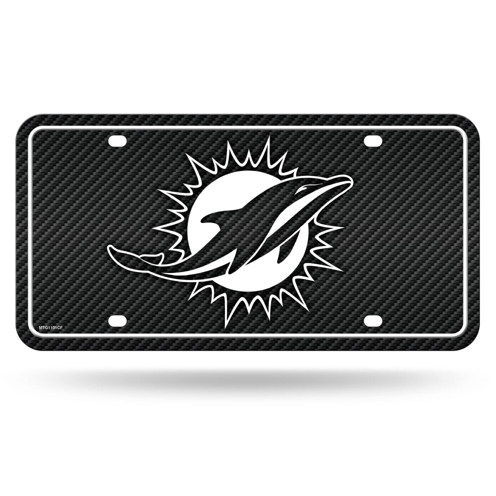 Rico Industries Nfl Football Miami Dolphins Carbon Fiber Metal Auto Tag 6" X 12" - Great For Truck/Car/Suv 767345833433