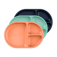 Boon CHOW Siliconen Bordenset - 3 Onbreekbare Verdeelde Bordjes voor Peuters - Voedselveilig - Mint Multicolor