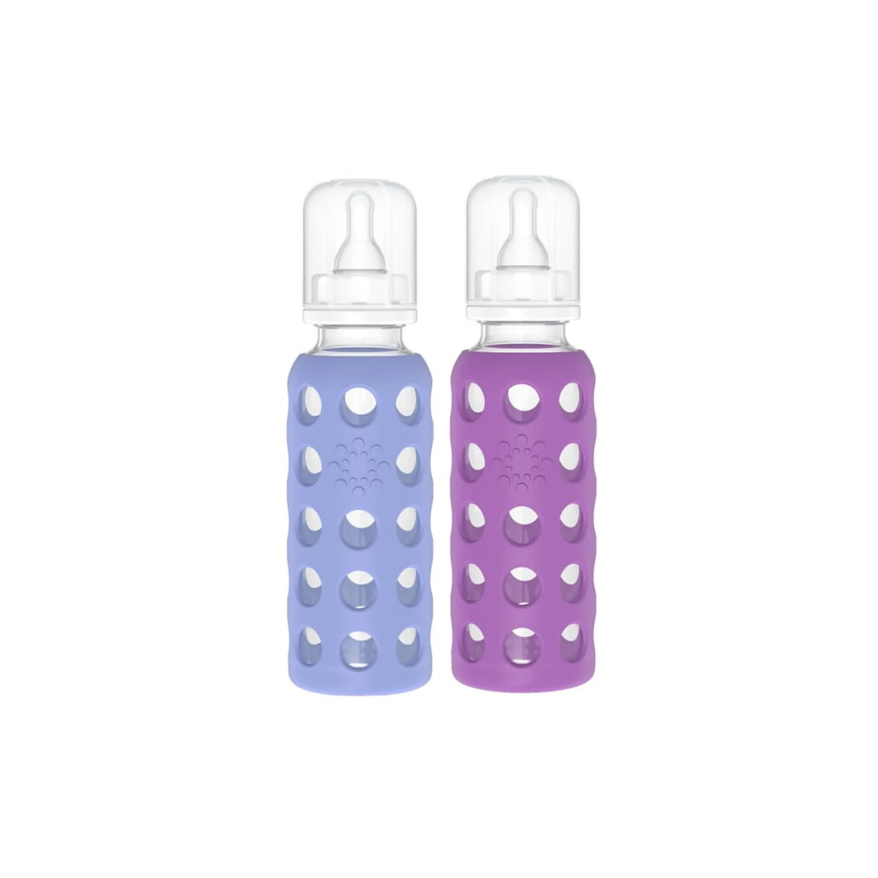 Lifefactory Glass Baby Bottles With Silicone Protection - 2-Pack, 9 Oz Bottles, Blueberry & Grape