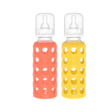 Lifefactory Glazen Flessen voor Baby's met Siliconen Bescherming - 2-Pack, 9 oz Flessen, Mango & Papaja