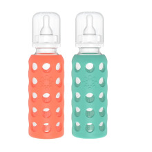 Lifefactory Glazen Flessen voor Baby's met Siliconen Bescherming - 2-Pack, 9 oz Flessen, Papaja & Boerenkool