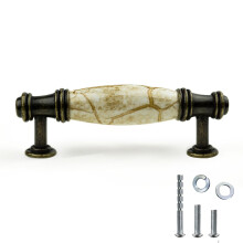 DIY Decor Hub - 10 stuks Antieke Messing Kastlade Handgrepen met Bruin Marmer Keramiek