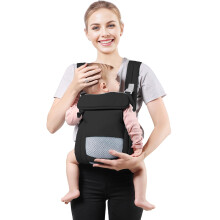 Shiaon Portabebés de Recién Nacido a Niño (7-30lbs), Portabebés con Correa Ajustable, Portabebés de Tela Transpirable, Negro