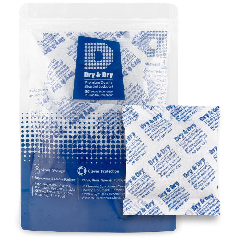 Dry & Dry 100 Gram [2 Packets] Silica Gel Packets Desiccants, Silica Packets - Rechargeable Silica Gel Packs, Desiccants Packets, Silica Gel 799475787287