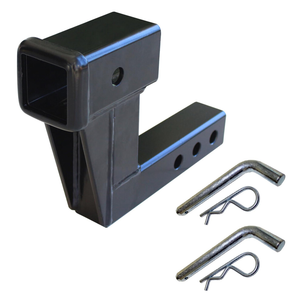 Maxxhaul 50909 Trailer Hitch Riser For 2 Inch Receiver With 6 Inch Rise & Drop With Solid Shaft, With 2 Pack Hitch Pins 812351039093