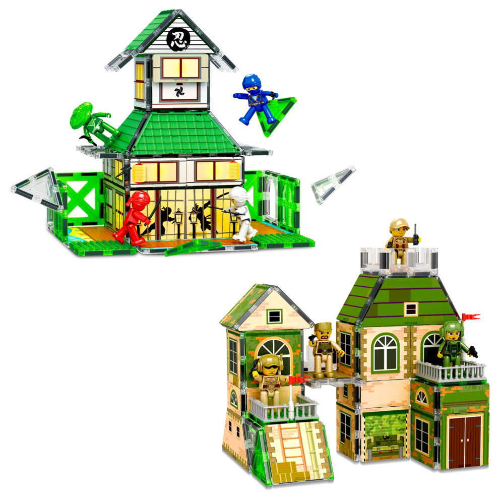 Photos - Construction Toy PicassoTiles 102pc Magnet Tile Building Block Ninja & Troop Theme Double Sided Printings 2in1 with 8 Character Figures Magne