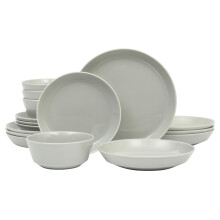 Gibson Home Summer Shades 16 Piece Plates and Bowls Dishes Service for 4 Porcelain Dinnerware Set - Grey
