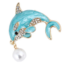 1Pc Alloy Women Brooch Blue Dolphin Design Charming Brooch
