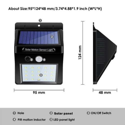 ONEVER Outdoor Solar Light - 20 LEDs with Motion Sensor - Black 2