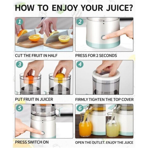 USB Charging Juicer for Oranges, Anti-Drip Spout, High Yield, Portable 45W 2