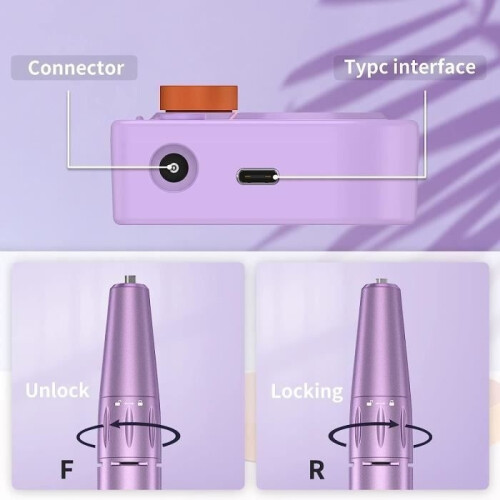 Nail Drill - AMOUNE - Purple - Adjustable Speed - Low Noise - Portable 1
