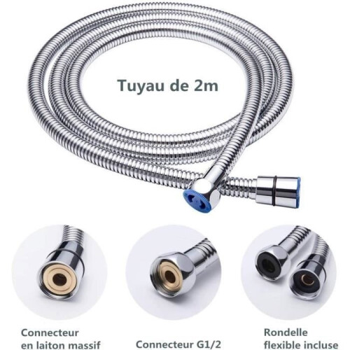 Shower Head + 2M Flexible Shower Hose, Shower Head with Hose, 5 Water Saving Modes and Switch Button 2