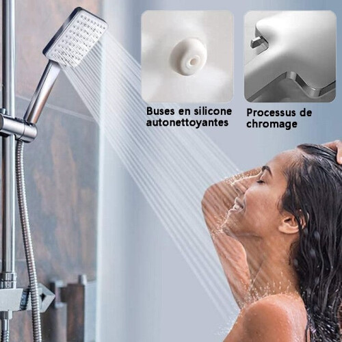 Shower Head with 1.5M Hose, Universal Adjustable Replacement Square Shower Head with Pressure Control, 6 Shower Modes 1