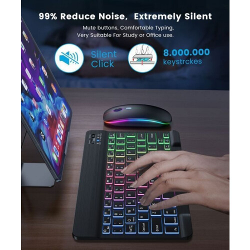Ασύρματο πληκτρολόγιο και ποντίκι Bluetooth Combo για iPad/Samsung/iPhone Tablet, Επαναφορτιζόμενο φ 2