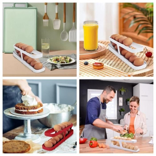 Automatic rolling egg holder - Egg Holder Fridge - 2 tiers - White - Kitchen Accessories 2