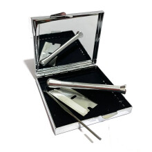 Deluxe Silver snorter box kit = mirror, vial, tube