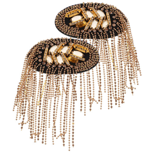 dragonas com franjas douradas e strass, insígnias para ombro