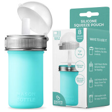 Mason Bottle Sacca in Silicone da 8oz con Cannuccia - Pouch Riutilizzabile per Cibo e Snack per Bambini