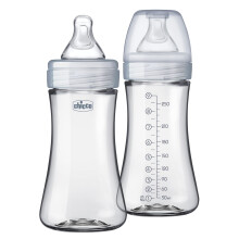 Chicco Duo 9oz. Hybrid Fles met Invinci-Glass Binnen/Plastic Buiten, Langzaam Stroom Antikoliek Tepel - Helder/Grijs, 2 stuks