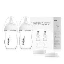 Gulicola Flessen van Natuurlijk Glas voor Borstvoeding, Anti-Colic Set met Langzame Stroom Tepel, 0-3 Maanden, 5 oz, 2 Stuks - Wit