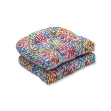Pillow Perfect Abstract Tufted Wicker Seat Cushion, 2 Count, 19" x 19", Blue Make It Rain Zinnia