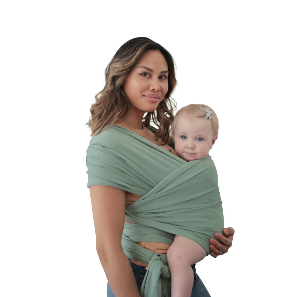 Baby Wrap Carrier | Organic Cotton And Elastane | Infant Sling For Newborn And Babies 8-35 Lbs (Roman ) Green Mushie