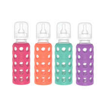 Lifefactory Glazen Babyflessen met Siliconen Bescherming - 4-Pack, 9 oz Per Fles (1- Framboos, 1- Papaja, 1- Boerenkool & 1- Druif)