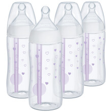 NUK Smooth Flow Pro Anti-Colic Baby Bottle - Easy to Clean & Reduces Gas, 10oz, 4-Pack, Girl