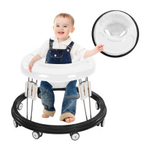 Baby Walker, Foldable Multi-Function Anti-Rollover, 5 Level Height Adjustable, Baby Walkers for 6-15months Suitable for All Terrains (White)