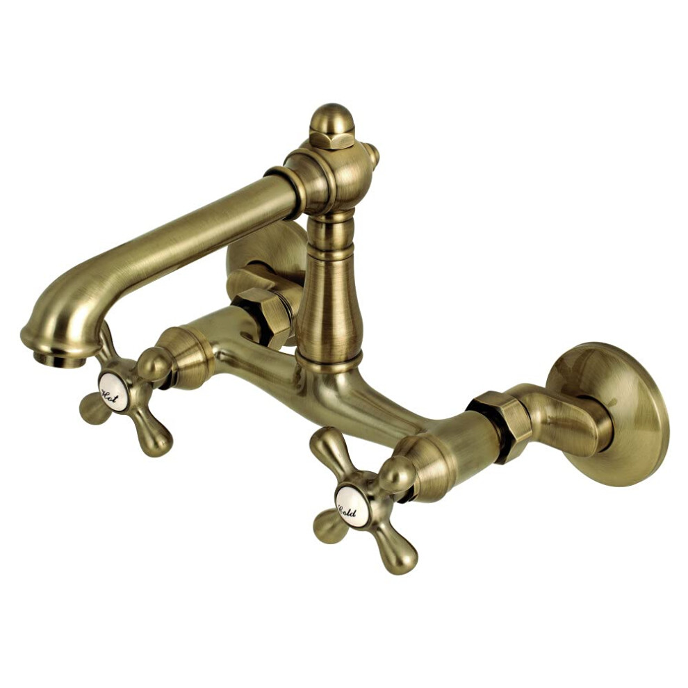 Photos - Tap Kingston Brass English Country 6-Inch Adjustable Center Wall Mount Kitchen Faucet, Antique Brass KS7223AX 
