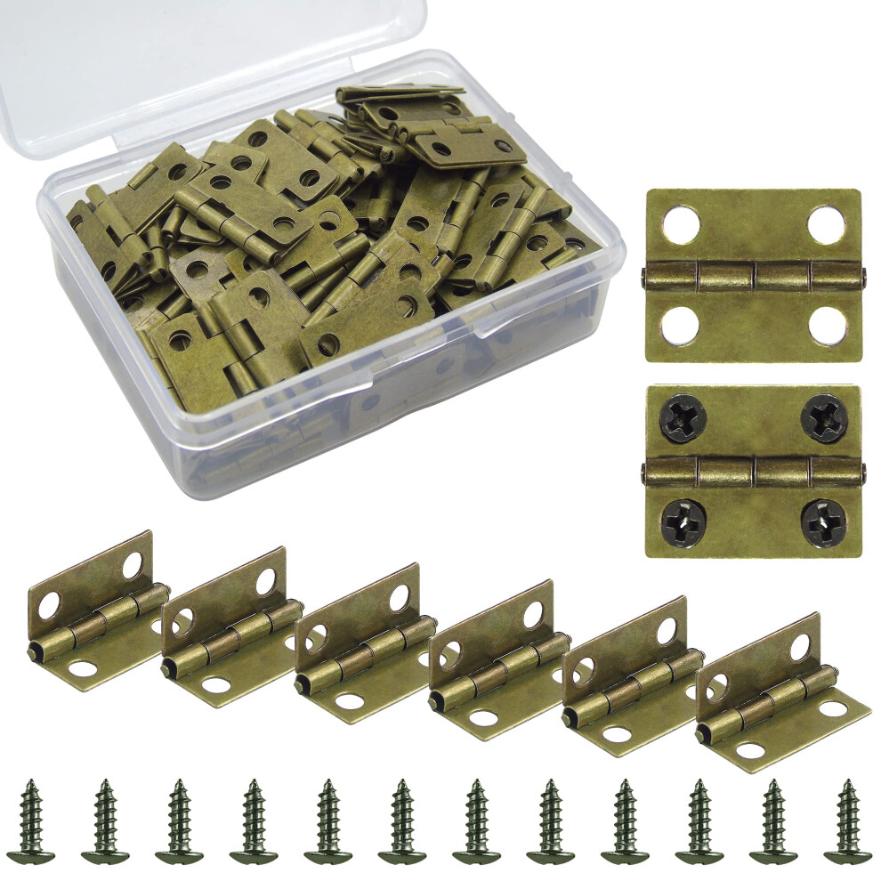 100 Pieces Small Hinges For Wooden Box Bronze Mini Hinges Tiny Hinge For Jewelry Box, Mini Cabinet And Crafts 600248794466